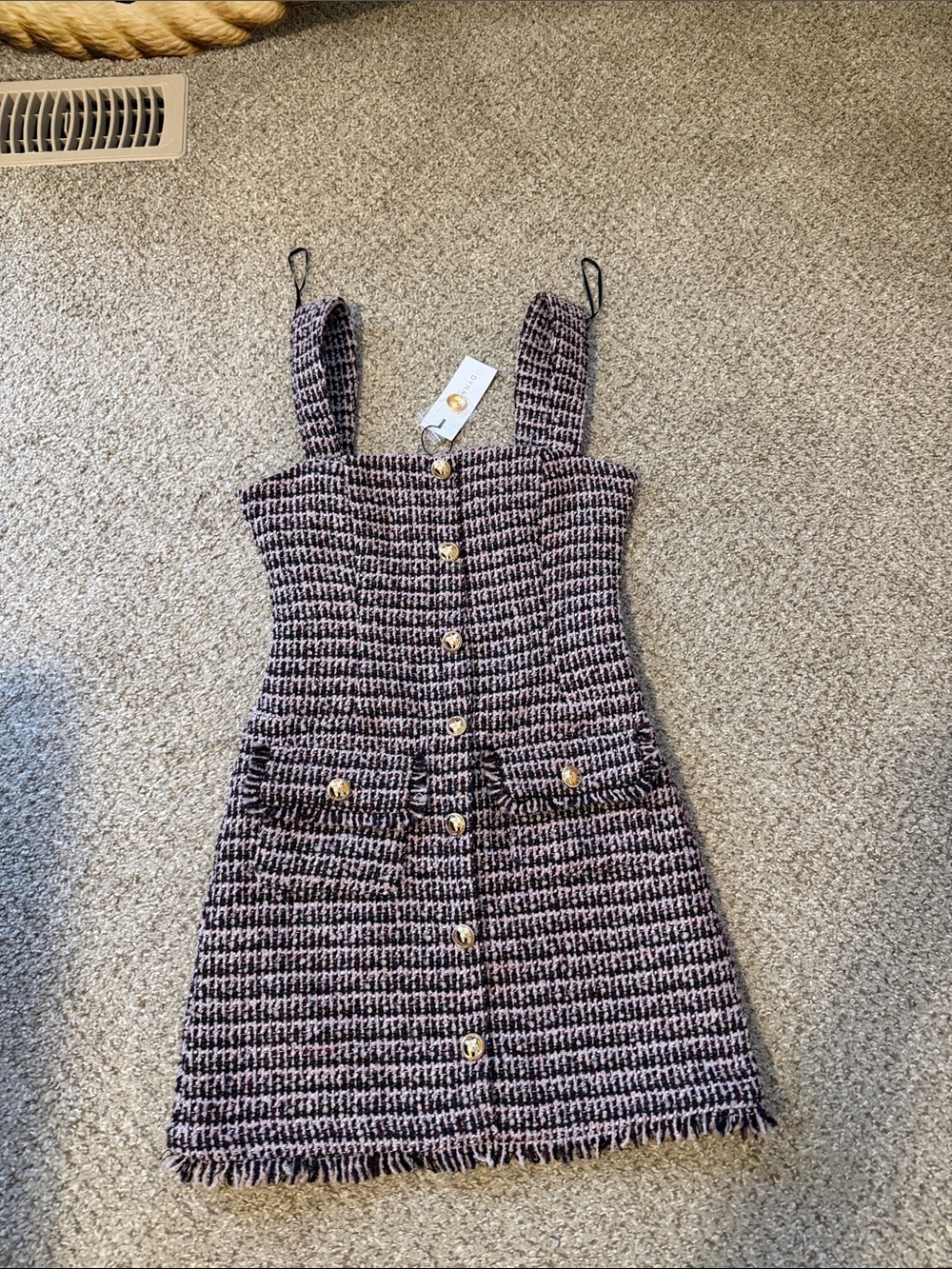Dynamite Black & White Tweed Button-Front Mini Dress
